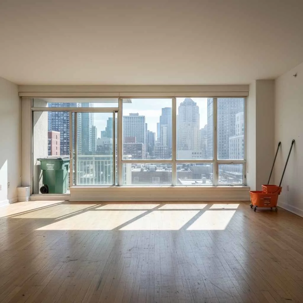 Fully cleared rental unit ready for cleaning