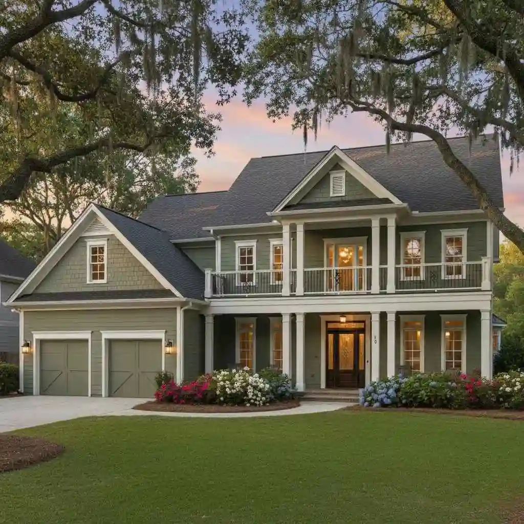 Suburban Atlanta home with sage green exterior