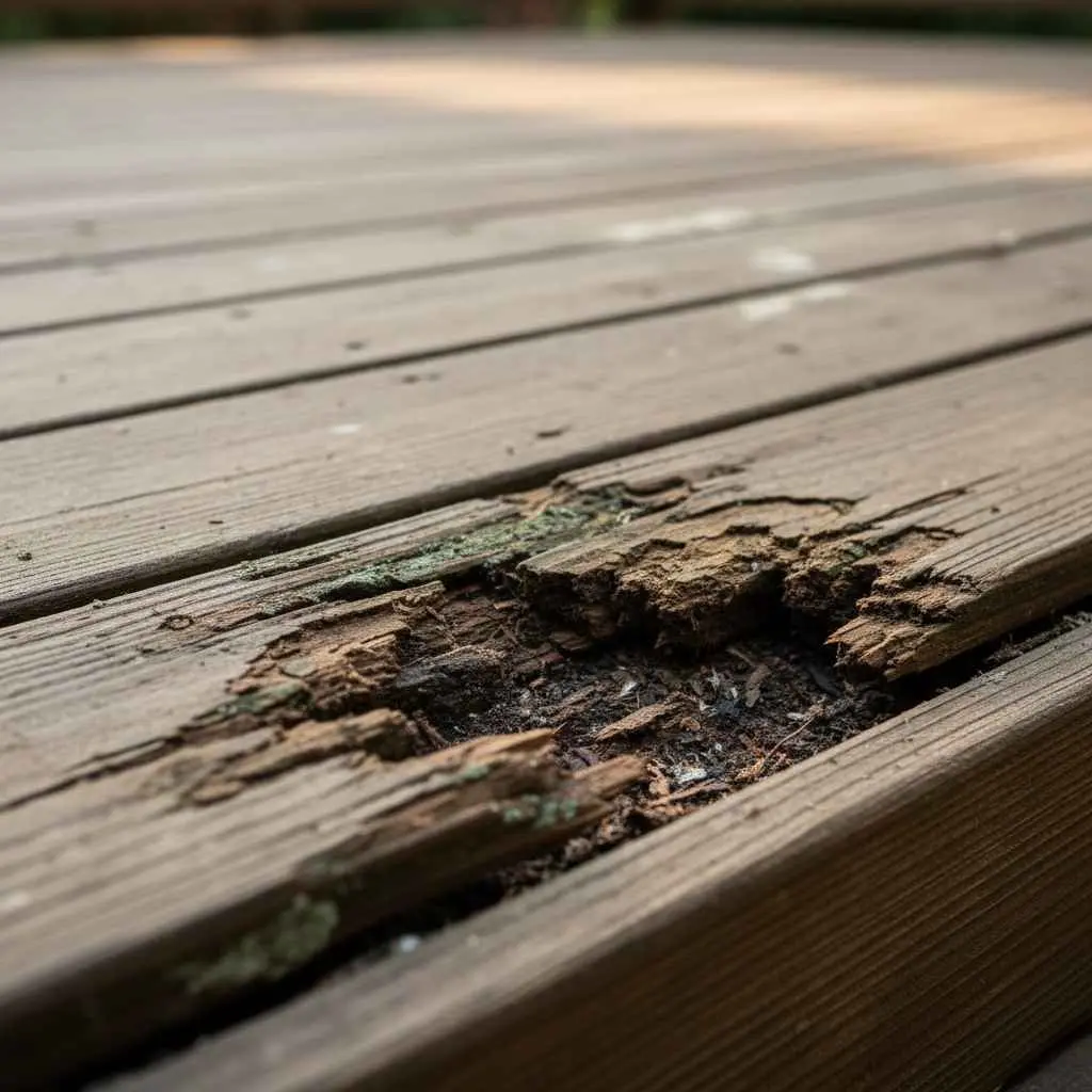 Close-up of rotted deck board