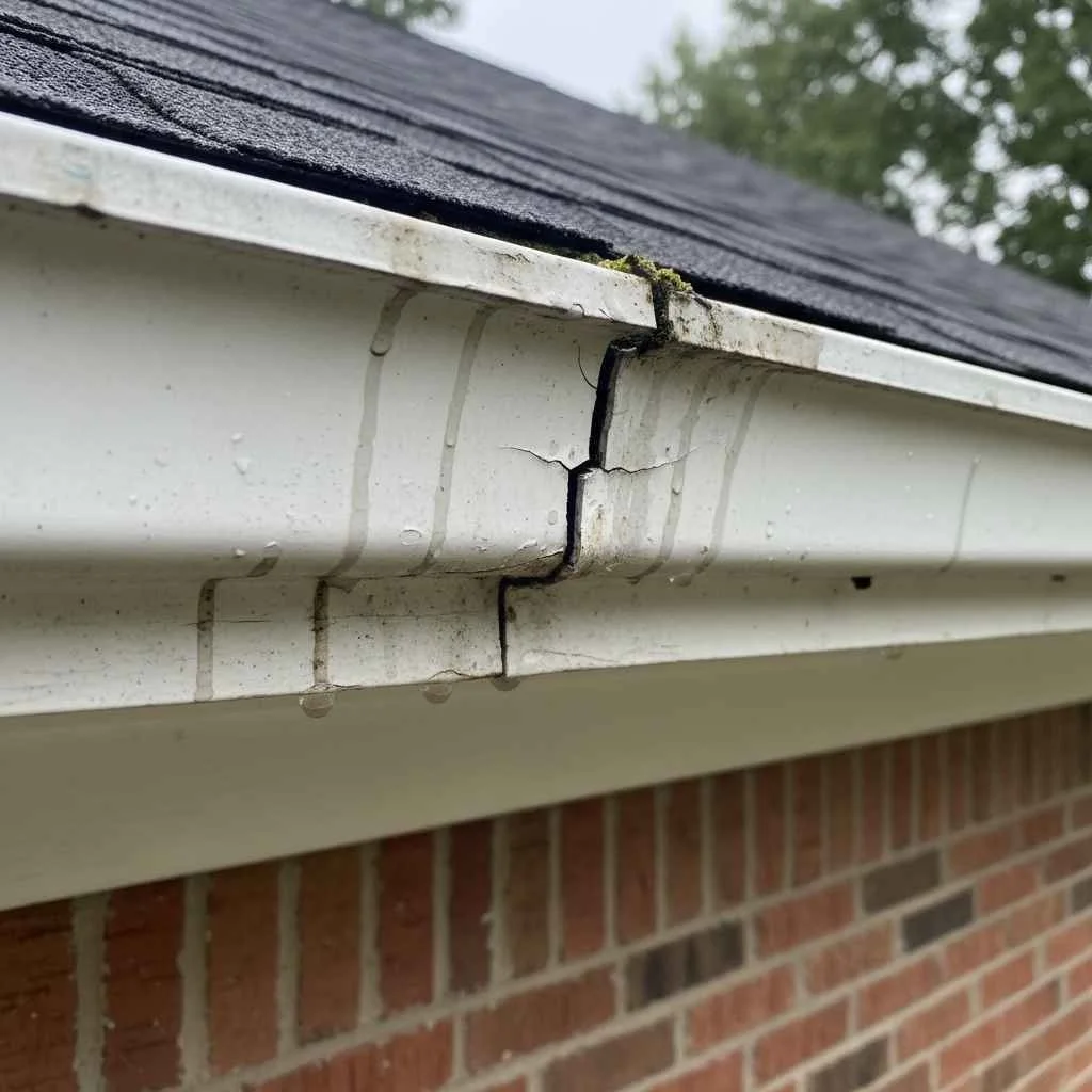 close-up cracked gutter section