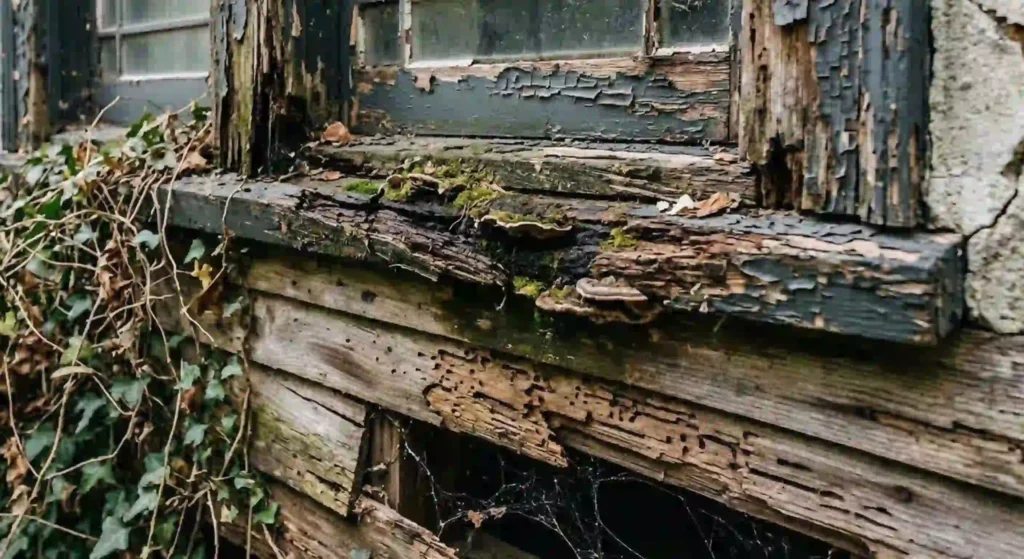 cracked and peeling paint on wood.