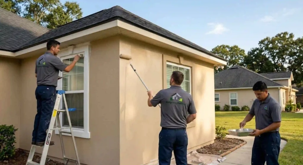Exterior painting team working on a home in Winder
