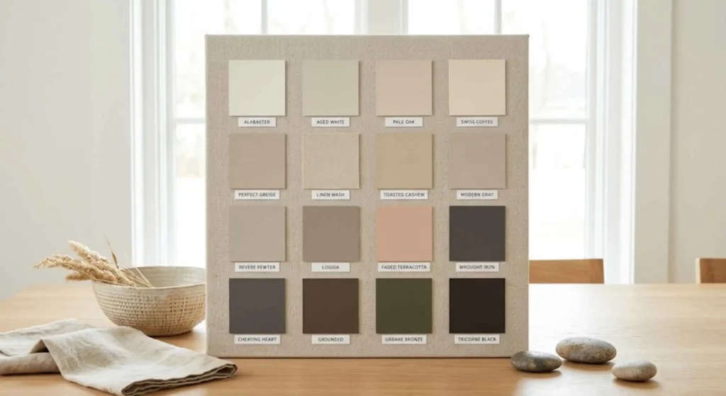 color swatch board of warm neutrals
